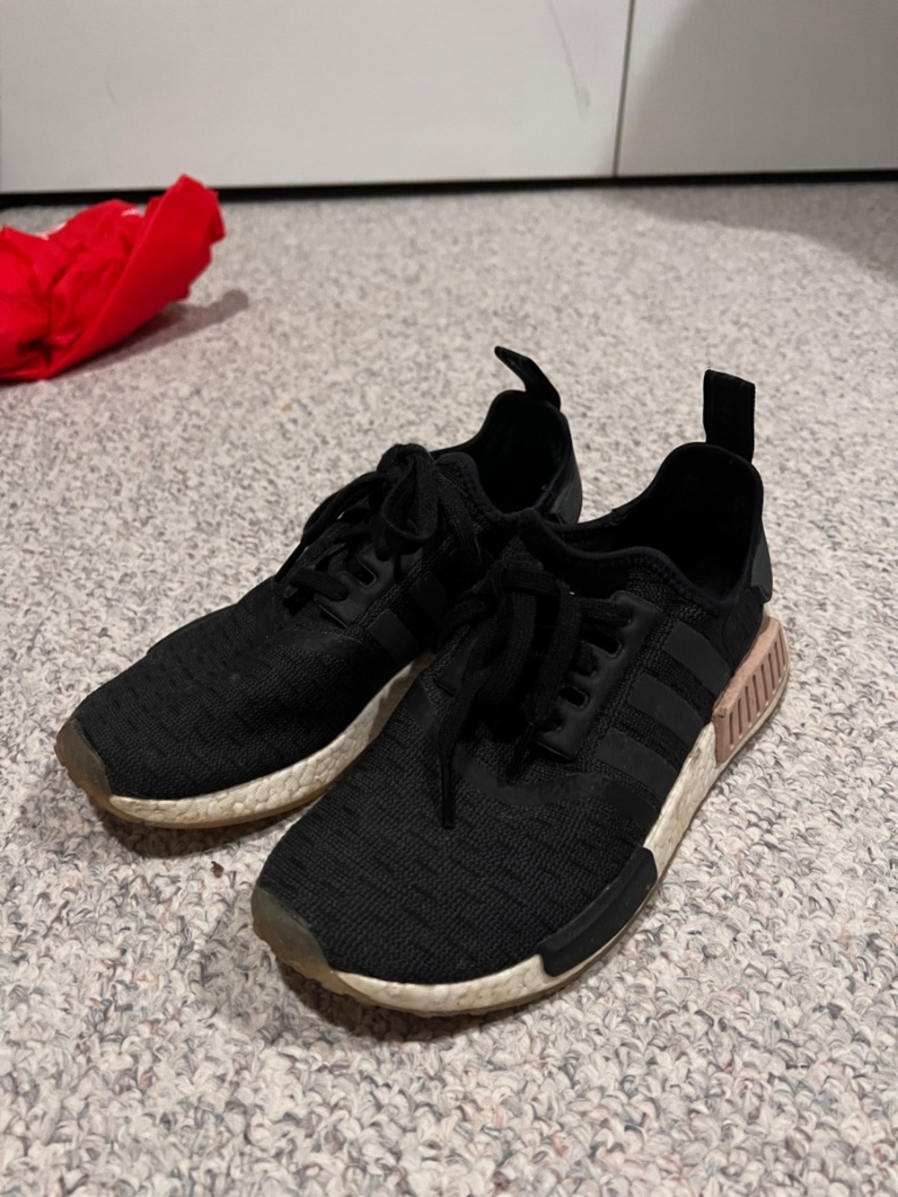 adidas Black NMD R1 Sneakers with Nude Pink Heel Accent